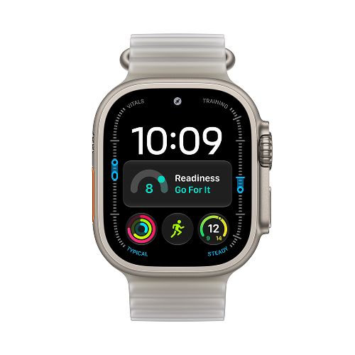 Apple Watch Ultra 4 GPS + Cellular 49 mm Titane naturel avec Bracelet Ocean translucide gris