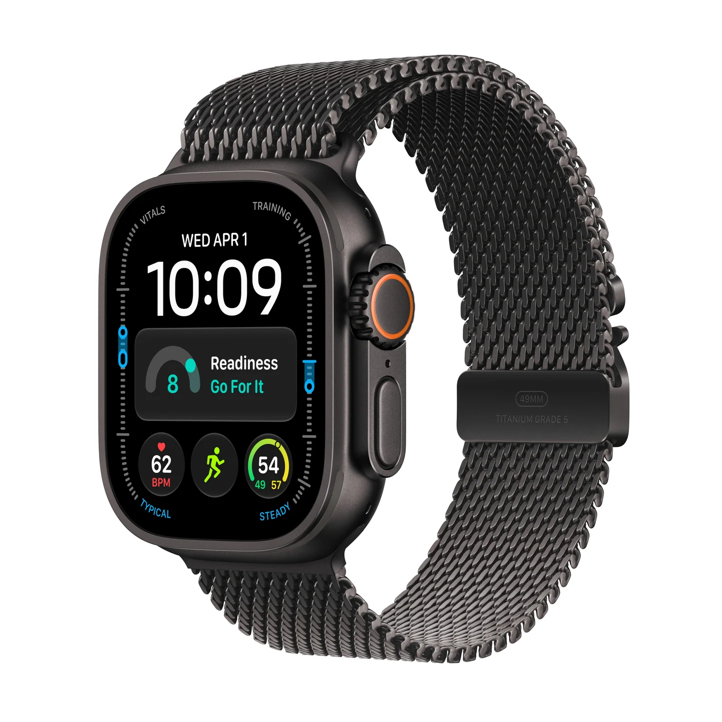 Apple Watch Ultra 4 GPS + Cellular 49 mm Titane noir avec Boucle milanaise titane noir — L